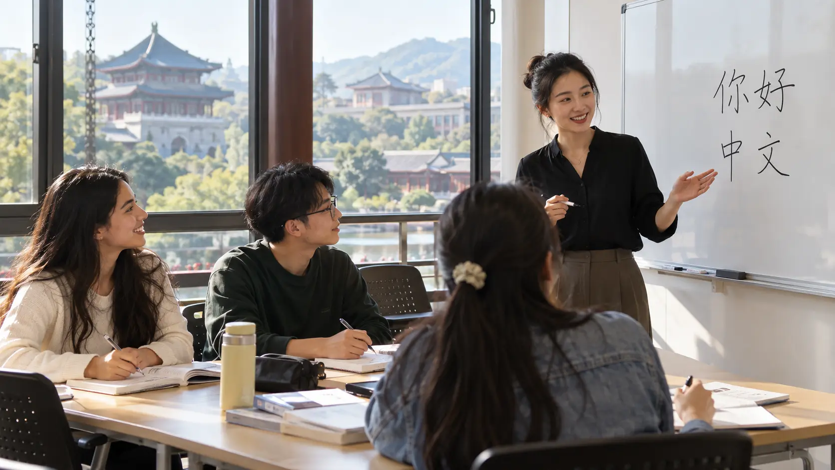 Profesora china enseña mandarín a estudiantes internacionales